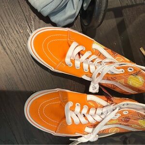Orange High-Top Sneakers with Floral Design